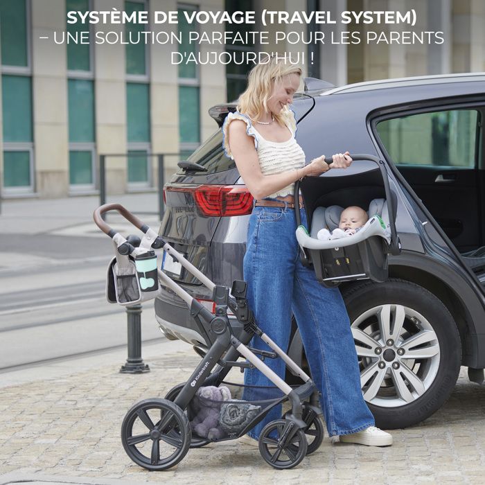 Kinderkraft MOOV2 AIR 3-in-1 Travel System, Suitable from Birth to 27 kg, Includes Mink PRO I-Size Car Seat, Black