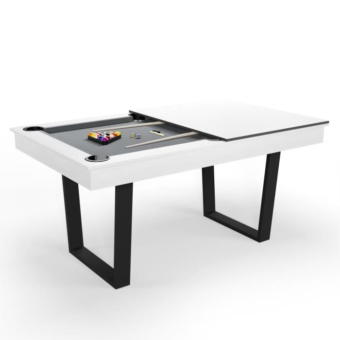 Tavolo da biliardo americano trasformabile in tavolo da pranzo per 4-6 persone 185 x 104 x 82 cm - Horizon - Bianco - MDF - SOKKER