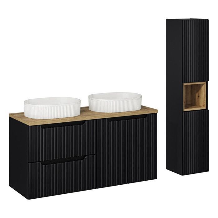 Bathroom Set - DECORATION - Astral Black - 120 cm - 2 Basins - Black Column