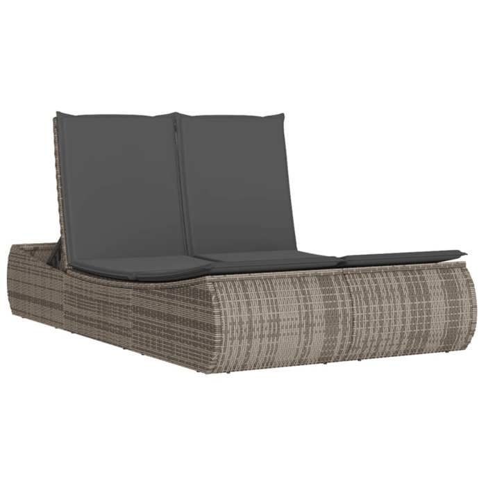 vidaXL Chaise longue double avec coussins gris résine tressée, transat, lit de jour d'extérieur, lit de jour de jardin, lit 368092