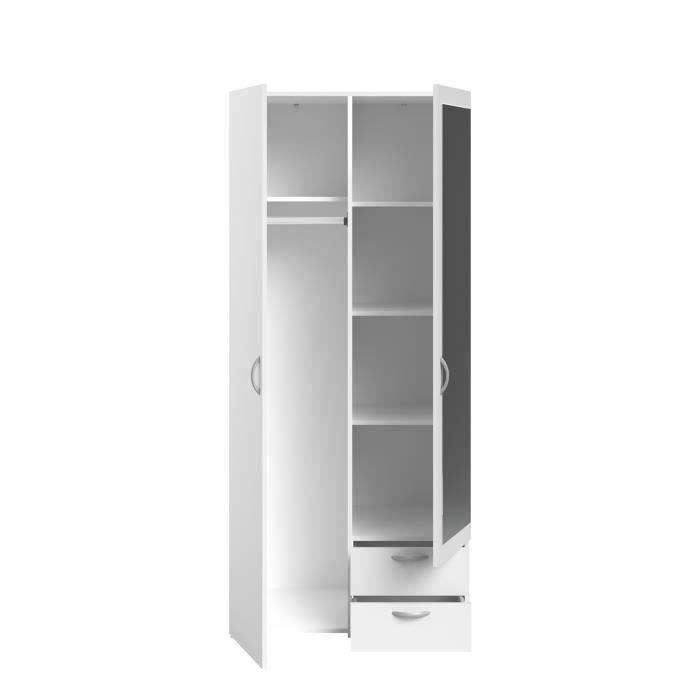Armadio VARIA - Finitura bianca - 2 ante a battente + 1 specchio + 2 cassetti - L 81 x H 185 x P 51 cm - PARISET