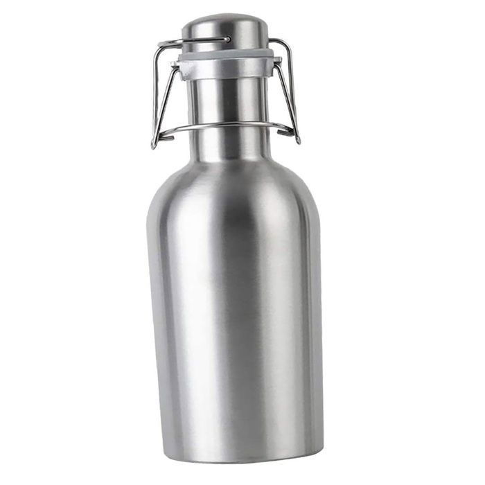 Growler per birra fatta in casa in acciaio inox con coperchio a chiusura ermetica e fusto per birra di grande capacità e a prova di perdite.