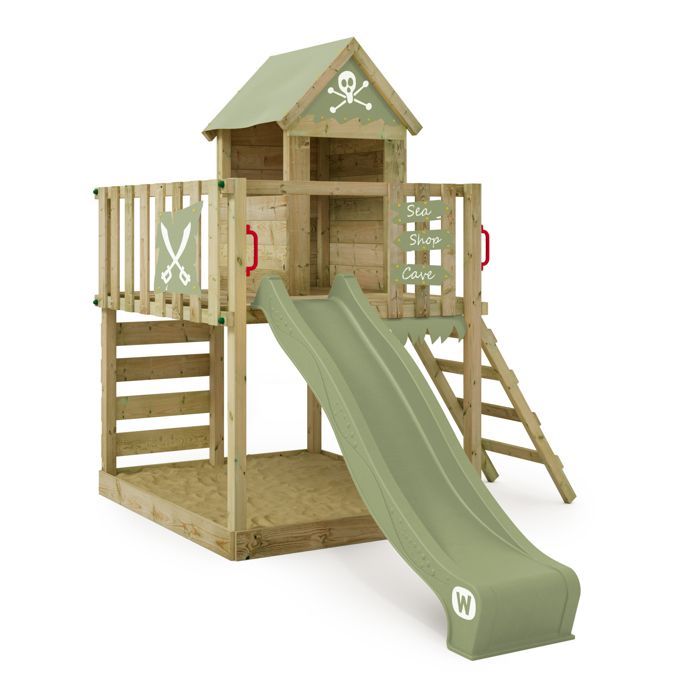 Casa sobre pilotes WICKEY Smart Life con tobogán verde pastel de 220 cm y arenero – 10 años de garantía*