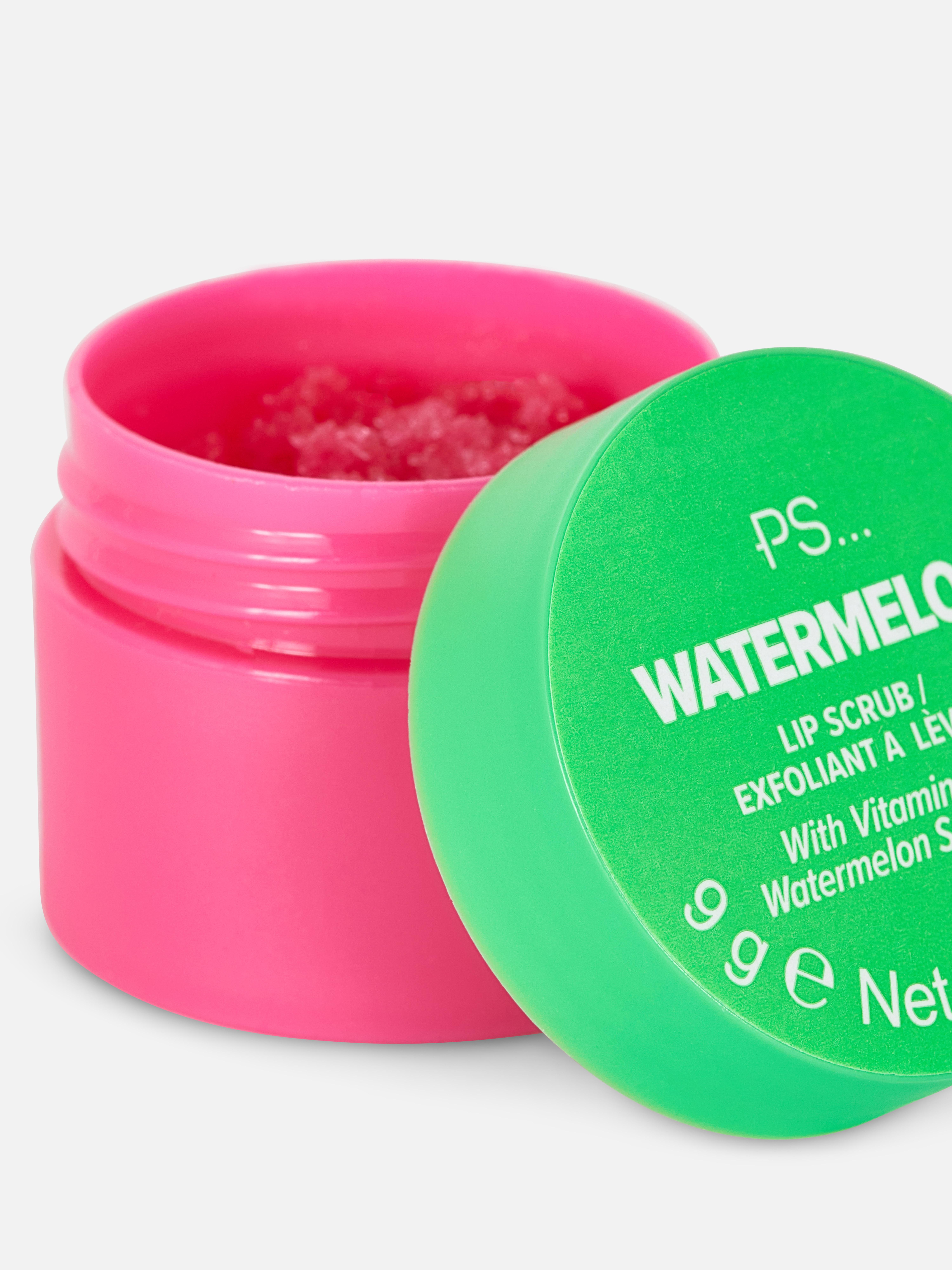 Watermelon PS... Un scrub de buze cu parfum de pepene verde, îmbogățit cu vitamina E și ulei din semințe de pepene verde.