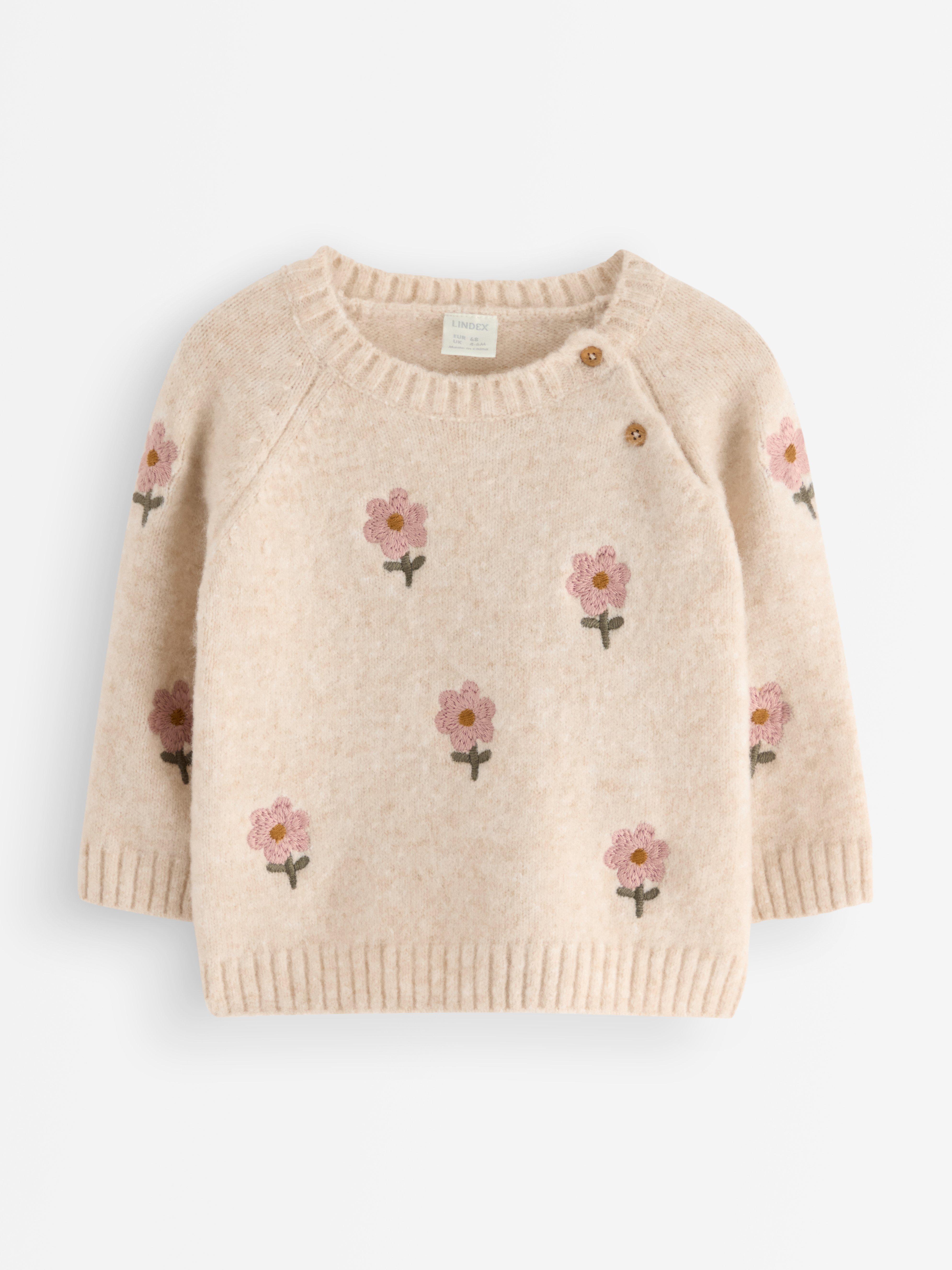 Maglione lavorato a maglia con ricami, beige chiaro mélange