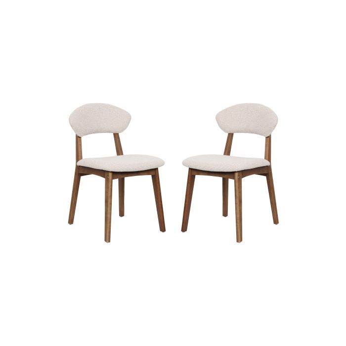 Set of 2 walnut-colored rubberwood chairs with fabric-covered seats, for the dining room