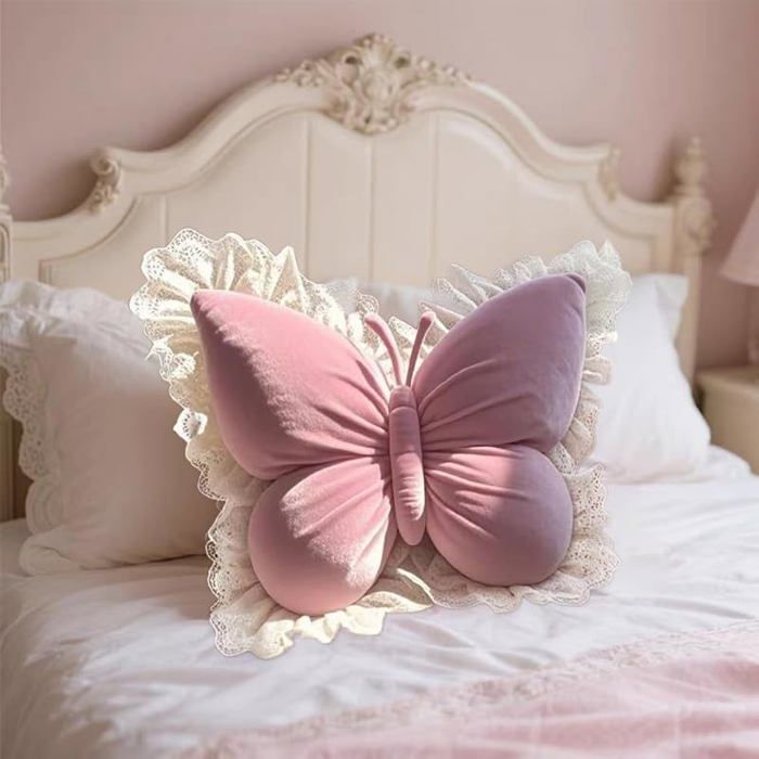 XJYDNCG Coussin decoratif - coussin canape - En forme de papillon - Mode - 40x45cm - Rose pink COUSSIN
