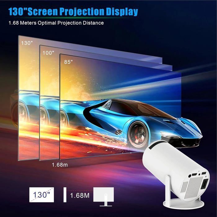 Vidoprojecteur intelligent portable - SUTEO - Android 11 - 4K - Wifi 5G - Bluetooth 5.0 - 280 degrés - Téléphone, PC