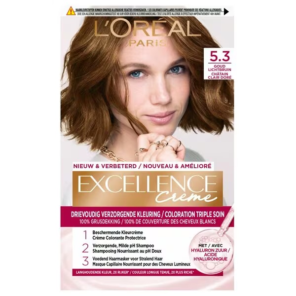 L'Oréal Paris Excellence Crème 5.3 Gold Light Brown ilgalaikiai plaukų dažai