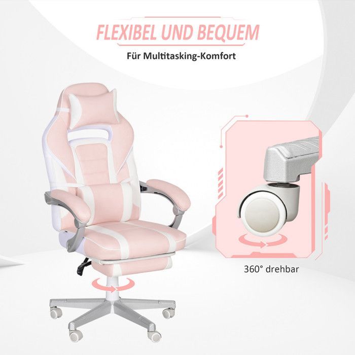 Fauteuil gaming avec repose-pieds, chaise de bureau réglable en hauteur avec coussins pour la tête et les lombaires