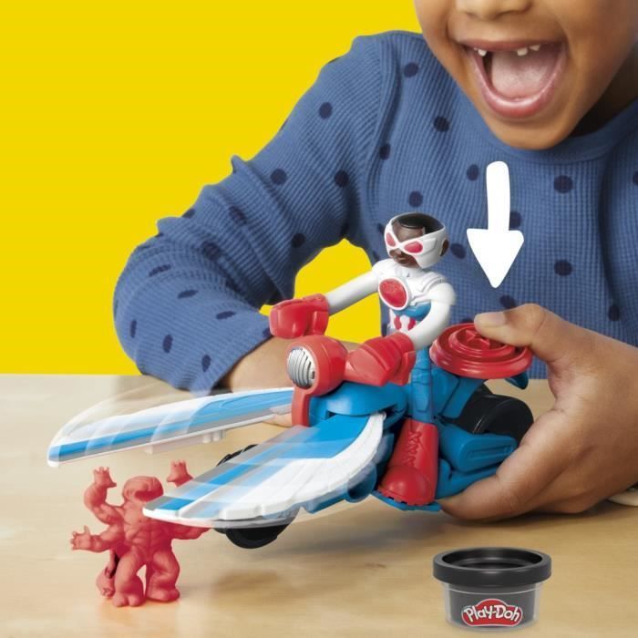 Play-Doh Captain America, set moto Sharp con personaggio flessibile, 3 accessori e pasta modellabile, età 4+, Marvel