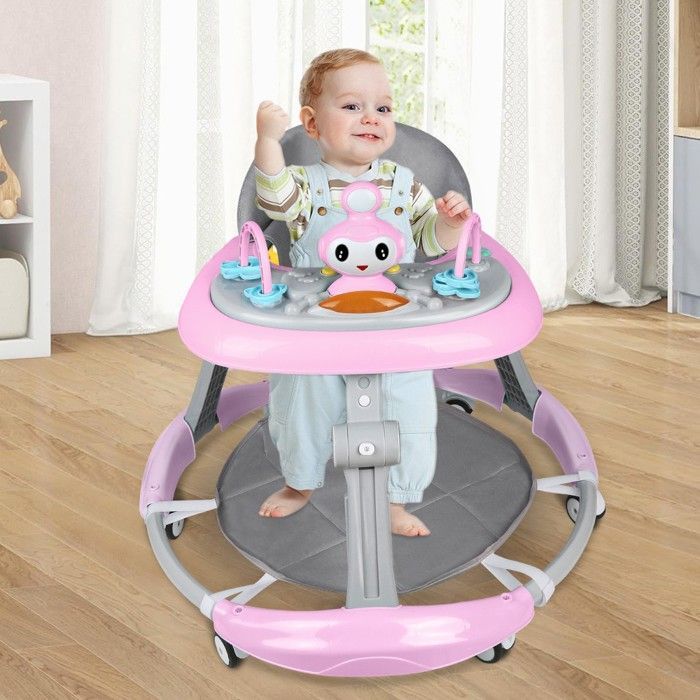 Andador convertible 3 en 1 para bebé XUANYU - Con luz y música - Altura ajustable - Cojín extraíble - Rosa