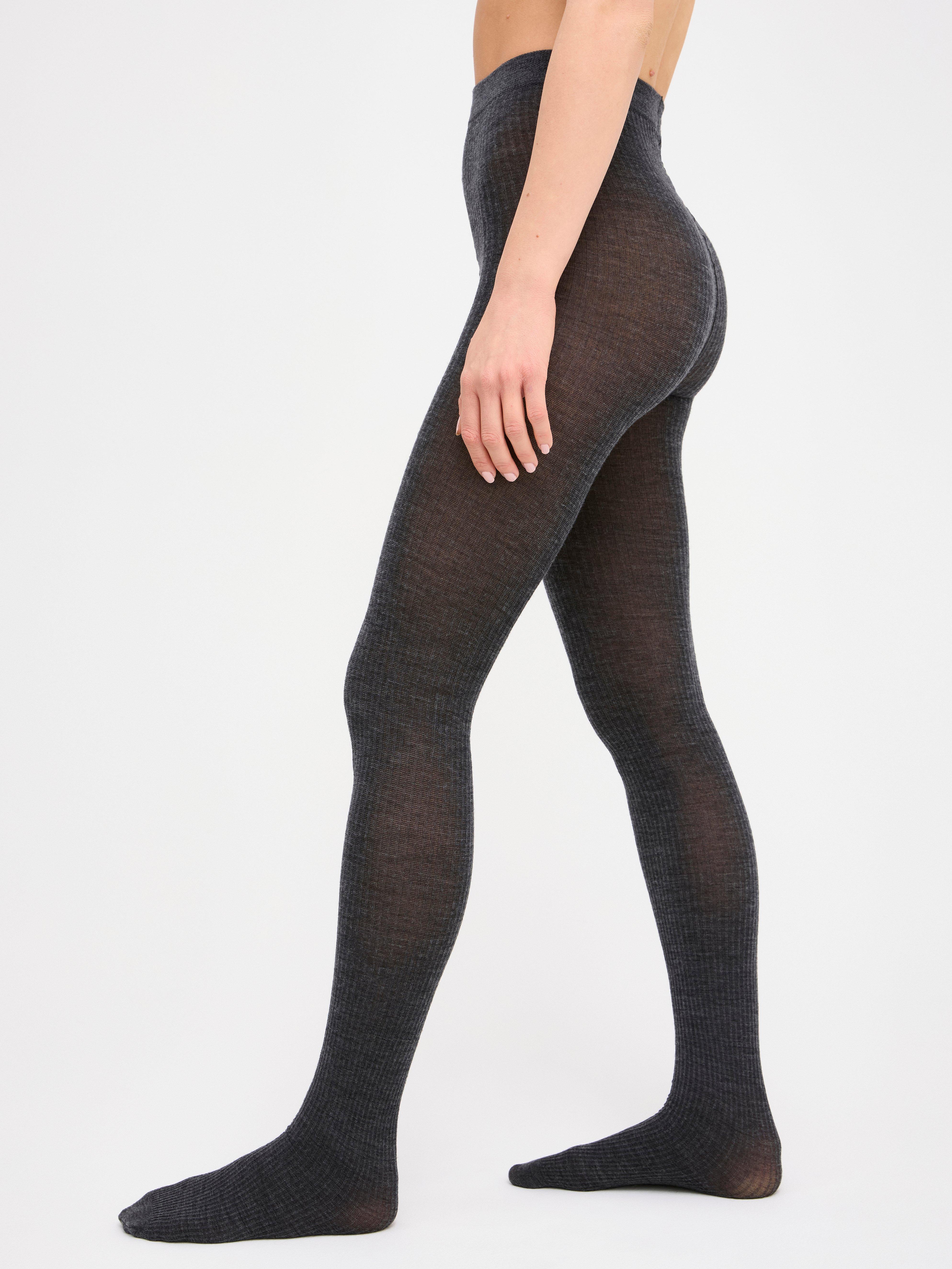 Meia-calça em mistura de lã merino cinza mesclado