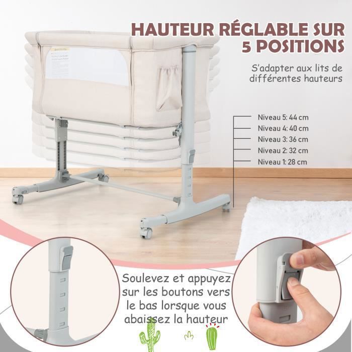 Cuna colecho COSTWAY con 5 alturas ajustables, capacidad de carga de 9 kg, malla transpirable y bolsa de viaje para bebés de 0 a 6 meses, color beige.