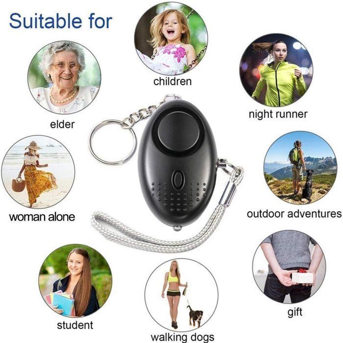 Paquete de 4 - Alarma de bolsillo personal - 130 dB - con linterna LED - Alarma de pánico - Llavero con alarma - Alarma de seguridad -