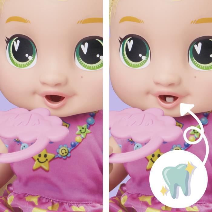 Baby Alive Baby Grows Up LaLa GooGoo, interactieve poppenset met meer dan 75 geluiden en zinnetjes, geschikt voor kinderen vanaf 3 jaar.