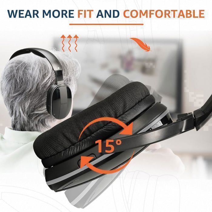 Retekess TA007 Bluetooth Wireless TV Headphones - 2.4G Transmitter Charging Station - No Audio Delay - 12-Hour Battery Life - Home