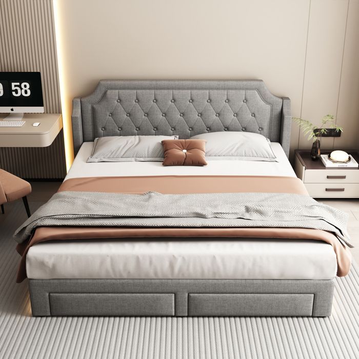 Letto imbottito 180*200 con rete a doghe e testiera, con 2 cassetti, illuminazione a LED, adatto a ragazzi, adulti e adolescenti.