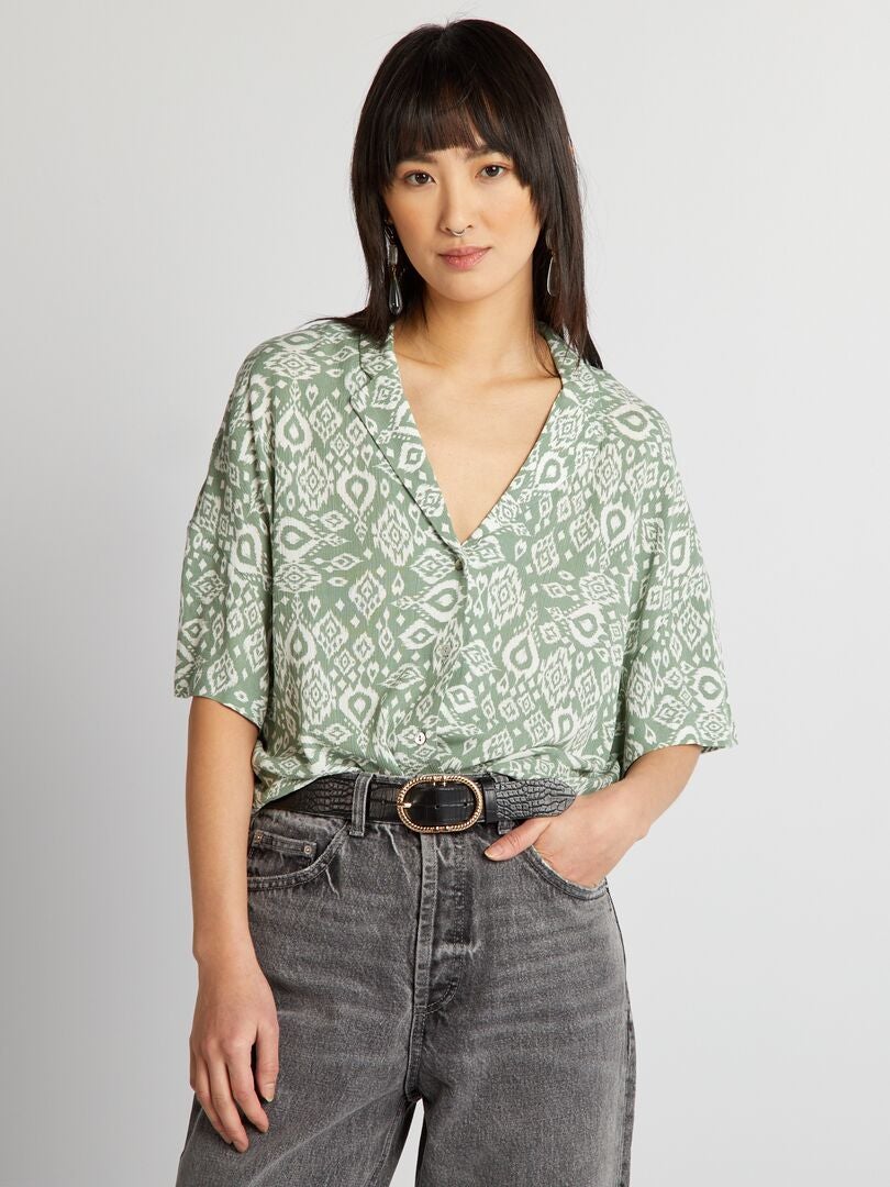 Blusa de manga corta en tejido crepé - VERDE