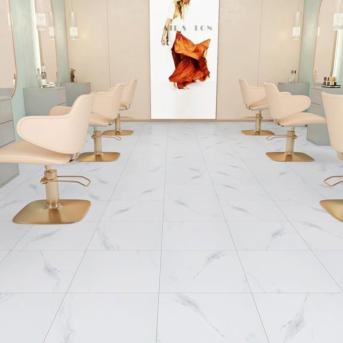 ReWallpaper Self-Adhesive PVC Floor Tiles, White Marble, 30cm x 30cm, Lino Floor Tiles, Self-Adhesive, for Bathroom and Kitchen, Waterproof, White Marble 3