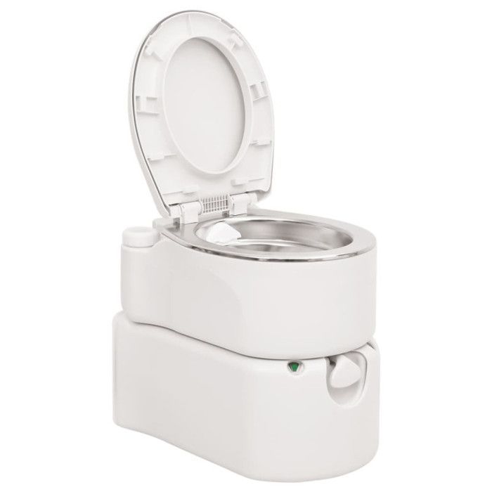 Inodoro portátil integrado para camping, blanco, 24+17 L, HDPE y acero.