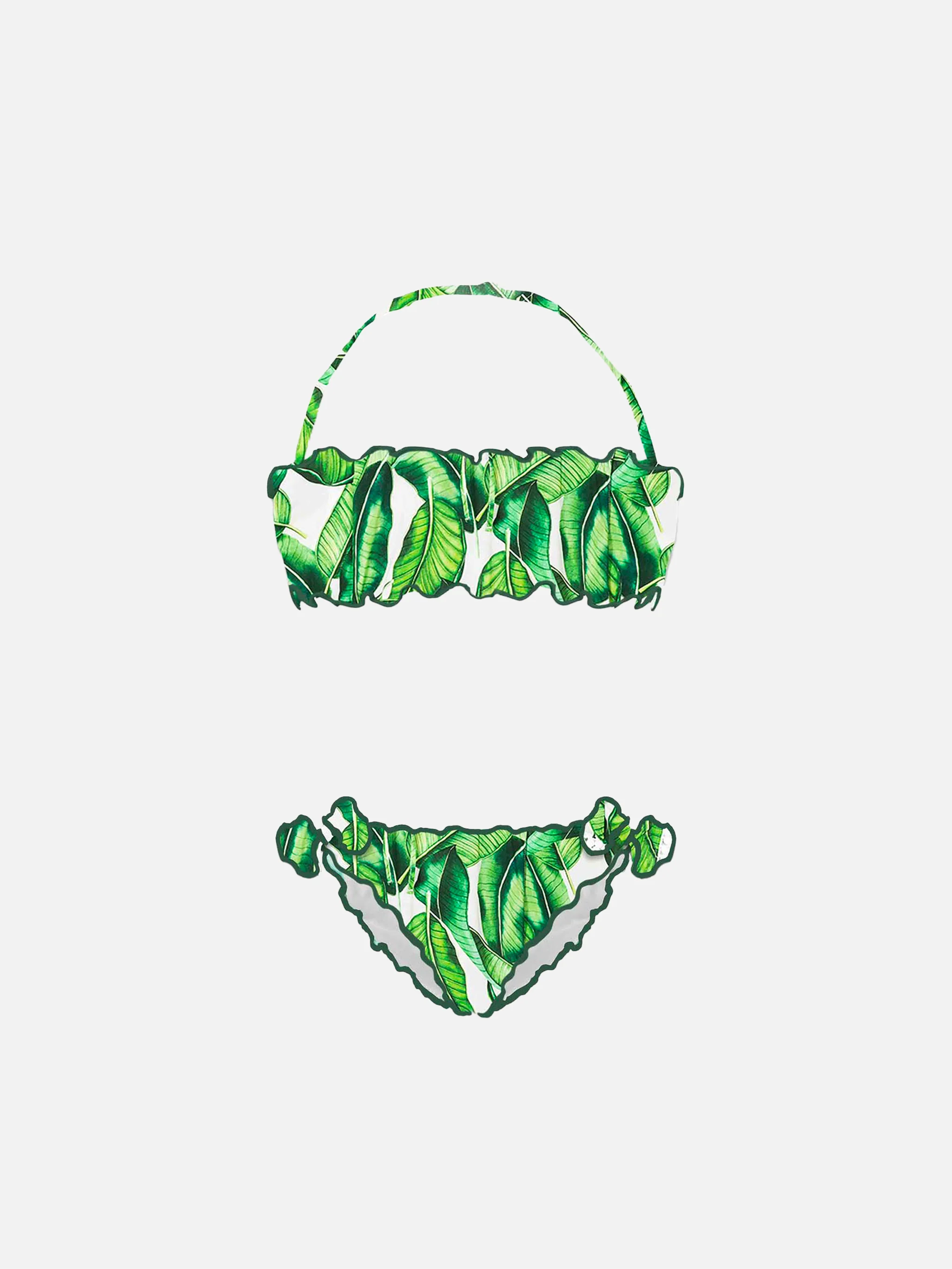 Bandeaubikini voor meisjes met bananenbladprint