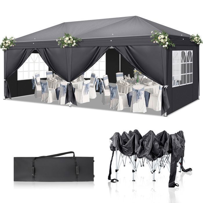 3x6m Waterproof and Stable Folding Gazebo, Outdoor Garden Gazebo with UV Protection, Carry Bag - Grey