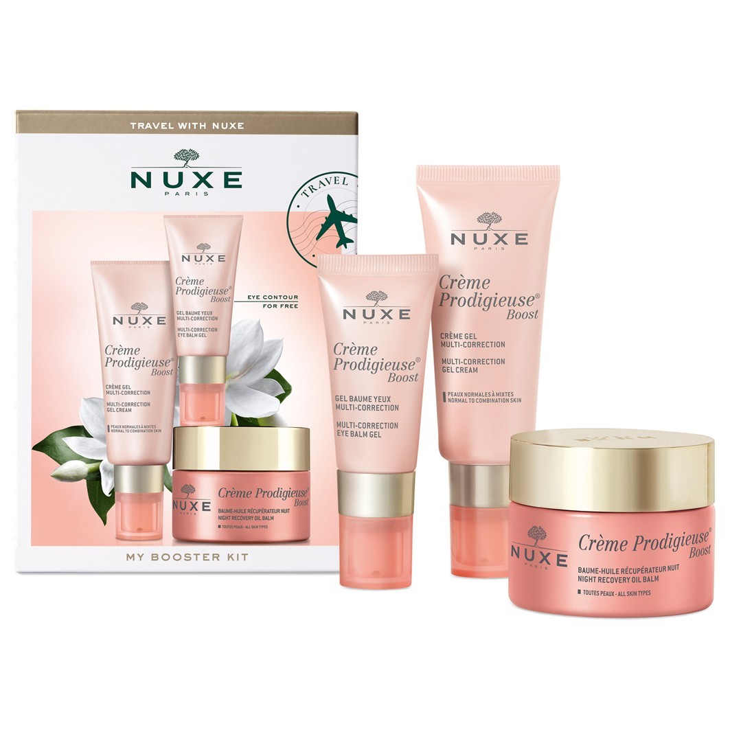 Sada na očné okolie NUXE My Booster Kit - multikorekčný gélový krém 40 ml + nočný regeneračný olejový balzam 50 ml + multikorekčný očný gélový balzam 15 ml 1 ks.