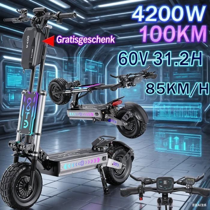 OOTD T90 - Folding Electric Scooter - 6000W Motor - 60V 31.2AH - 100KM Range - 85KM/H - 13