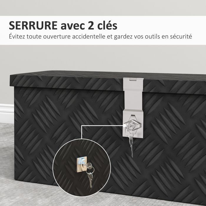 Storage box - HOMCOM - aluminum, key lock - dimensions: 50L x 15.5W x 20.5H cm