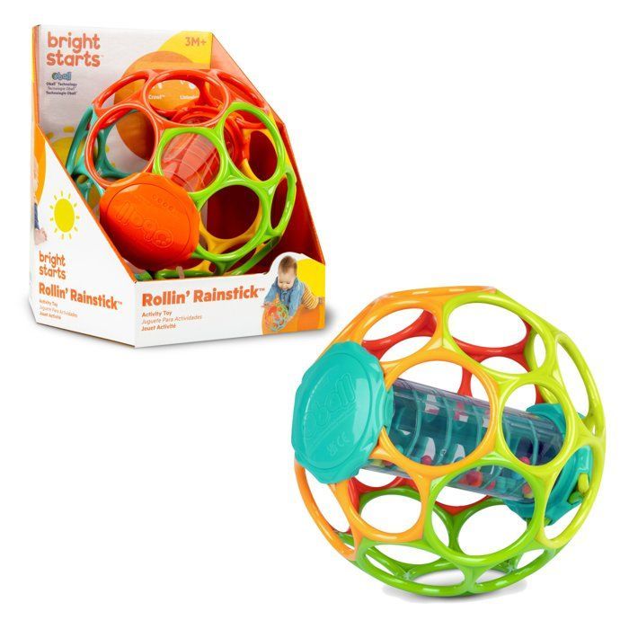 BRIGHT STARTS OBALL - Chocalho para Bebê - Pau de Chuva com Rolos - Contas Multicoloridas - Pau de Chuva - 3M+