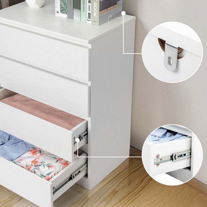 Cassettiera a 4 cassetti - ALIGHTUP - Mobile per camera da letto, 60 x 38 x 78 cm, bianca