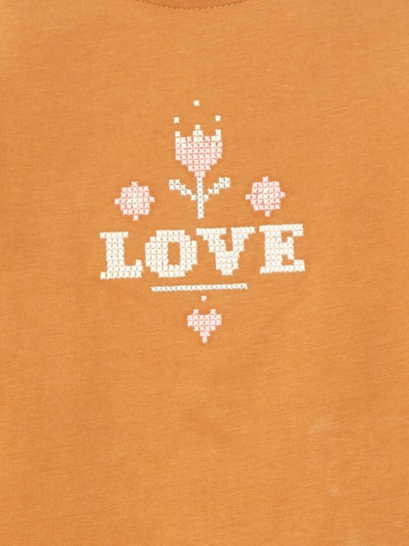 T-shirt met 'love'-opdruk - BRUIN