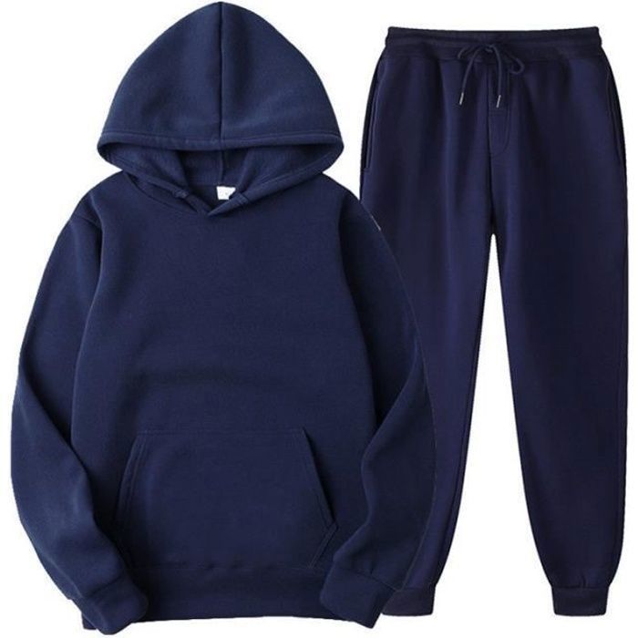 Conjunto deportivo de 2 piezas para hombre, ropa deportiva masculina, sudadera con capucha y pantalón de chándal - Azul marino