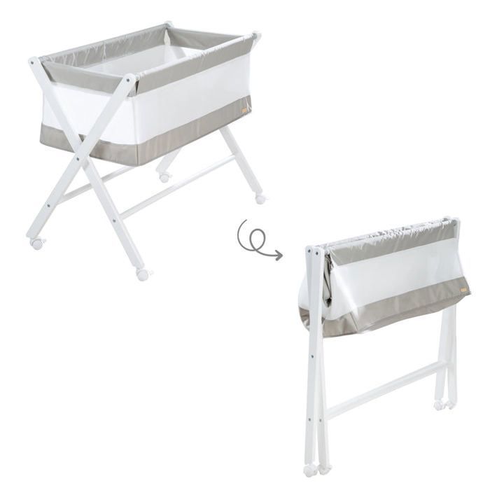 ROBA Faltbares Beistellbett – Canvas und Netzgewebe – Matratze und feststellbare Rollen – 90 x 45 cm – Grau/Weiß