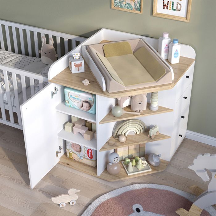 Commode à langer Aria 85x90cm avec étagères et tiroirs Blanc Vicco 59339