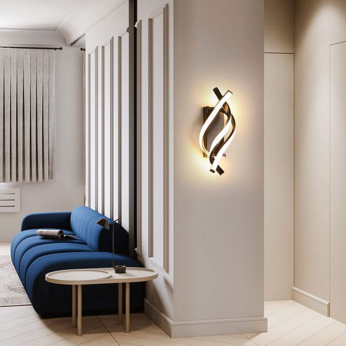 DELIPOP 22W 3000K Black LED Wall Light - Modern Indoor Wall Lamp for Bedroom or Hallway - Curved Design - Warm Light