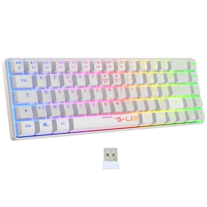 Teclado Gamer - Membrana - The G-Lab - KEYZ HYDROGEN WL - Retroiluminação Arco-Íris - Sem Fio - Semi-mecânico - AZERTY - Branco