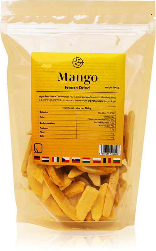 Comemos manga liofilizada saudável, frutas liofilizadas.