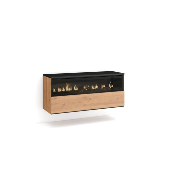 Chimenea eléctrica LED, 102x45x35cm, 1 abertura, 1 puerta, suspendida, de pared, roble y negro, RF2320