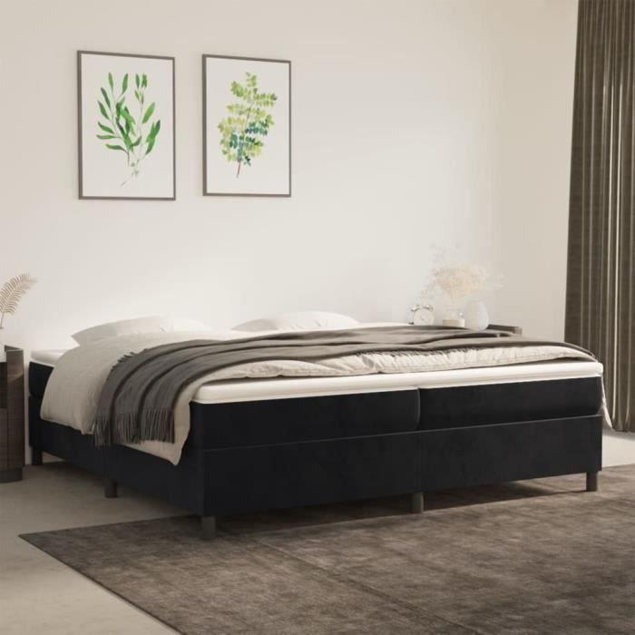 Gestoffeerde bedbodem - AKOZON - 200x200 cm - Zwart - Met vering - Zacht fluweel