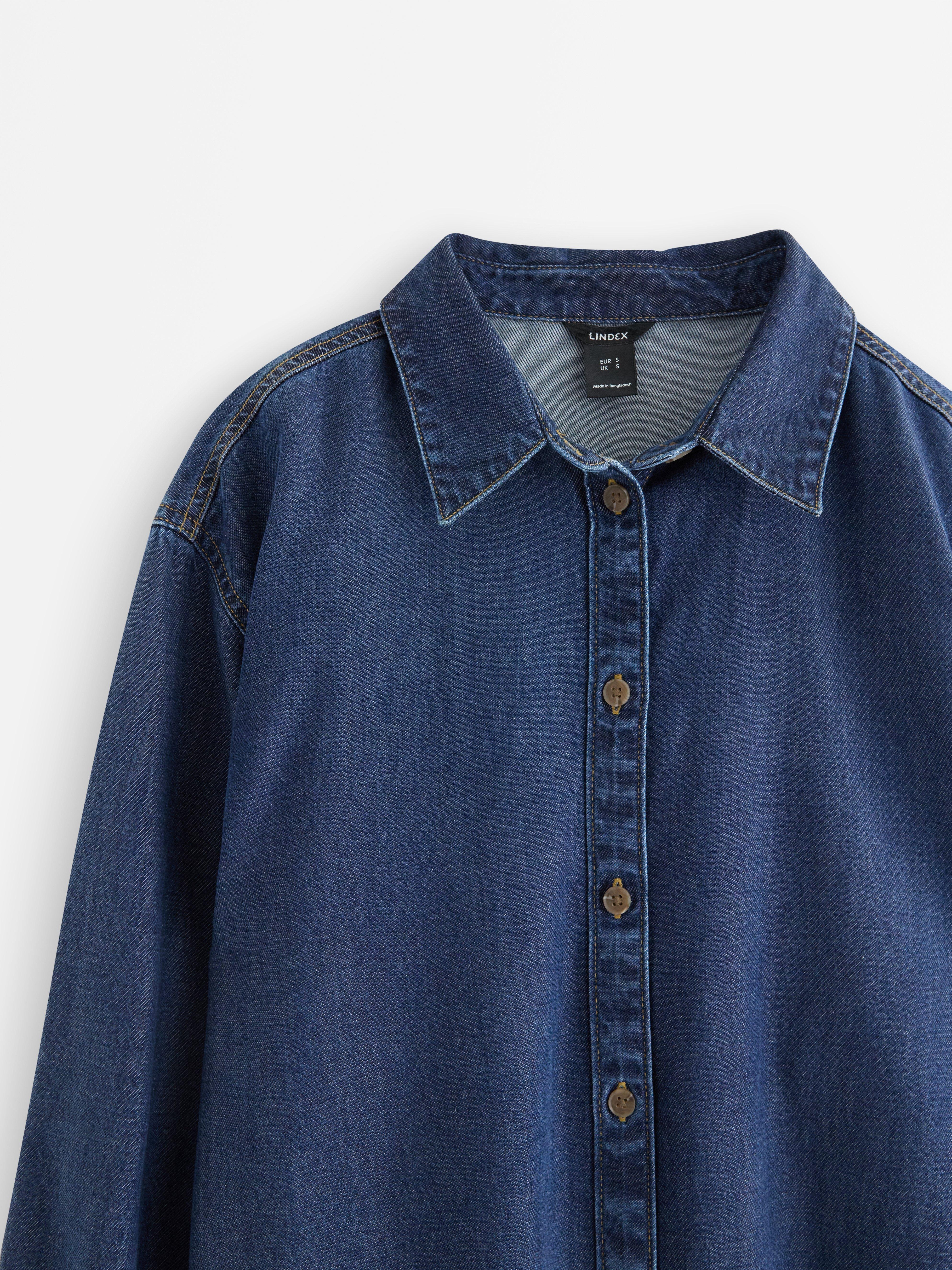Midi-skjortekjole Mørk denim