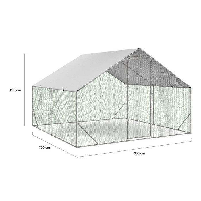 IDMARKET Enclos poulailler 9 m² parc grillagé 3x3 M acier galvanisé