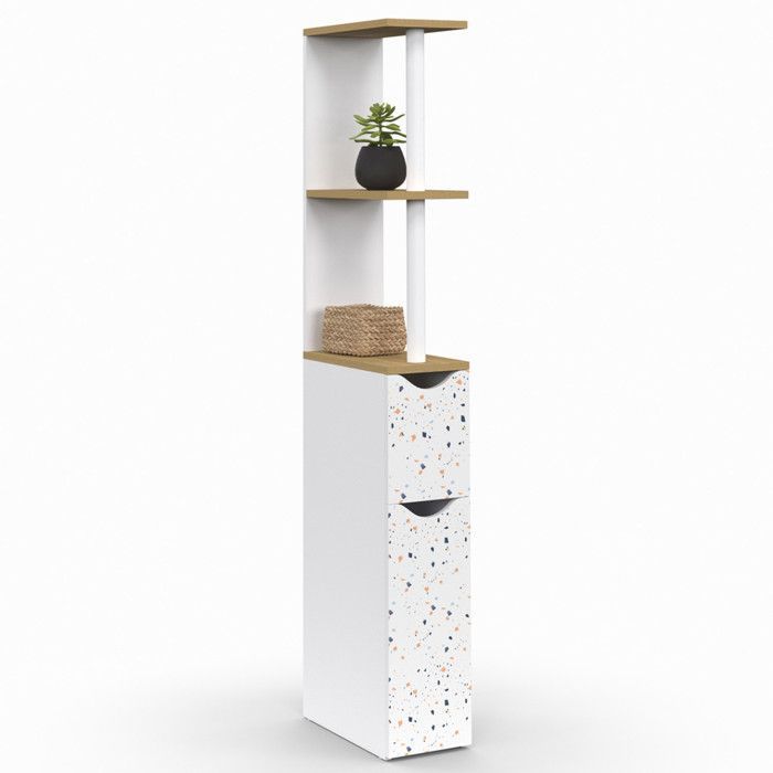 IDMARKET WILLY 2-door WC cabinet with shelf, terrazzo and beech finish