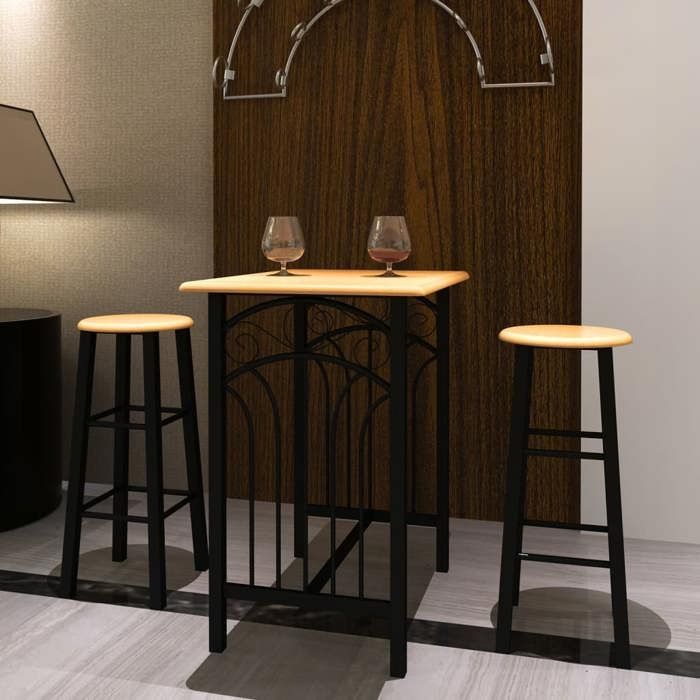 Clarence* Set de 1 Table + 2 chaises - SOLOMON - 3 pcs,Ensemble de table à dîner Bois brun roux avec noir Acier &Europ4324068