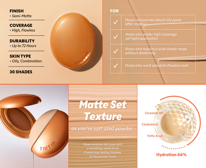 Dlouhotrvající houbička TIRTIR Mask Fit AI Filter Cushion s matným finišem