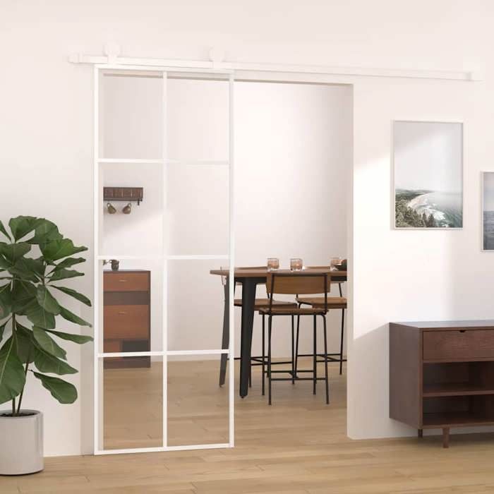 vidaXL Porte Coulissante Porte de Grange Porte d'Intérieur Système de Porte Maison Butée de Porte Verre ESG et Aluminium 151668