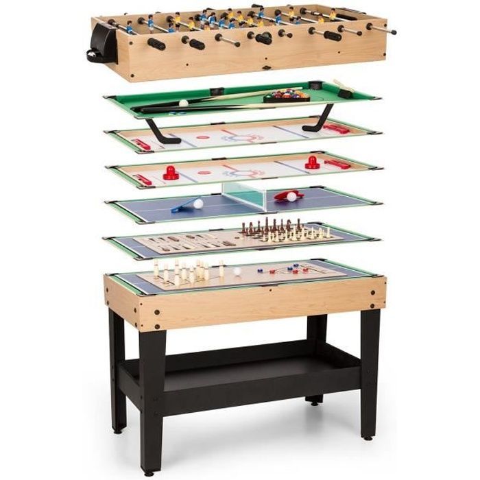 15-in-1 Multigame Tafel - oneConcept - Tafelvoetbal, Biljart, Shuffleboard, Airhockey