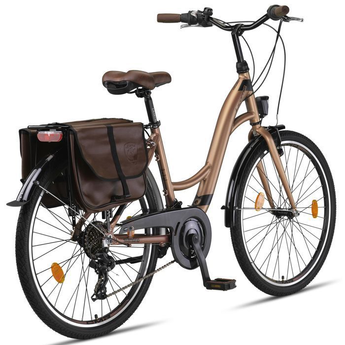 Un vélo de ville pour femme de 26-28 pouces avec cadre en aluminium [26 pouces, Or]