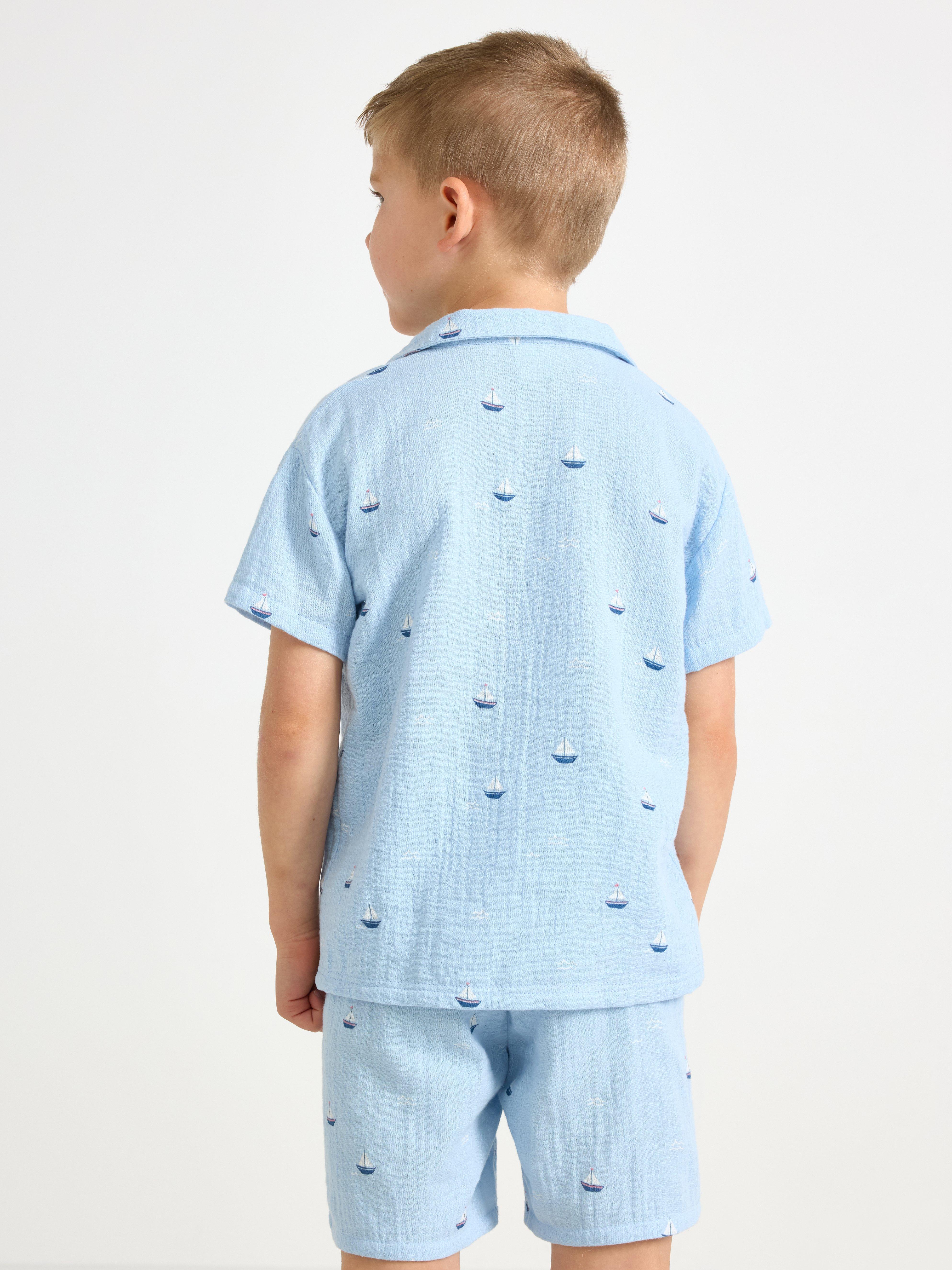 Camicia in tessuto di cotone azzurro chiaro